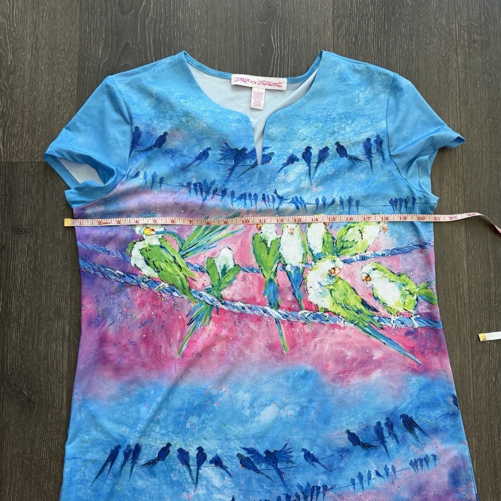 Leoma Lovegrove Dress Large Pullover Tropical Birds Parakeet Resort Artsy Travel - Picture 8 of 11